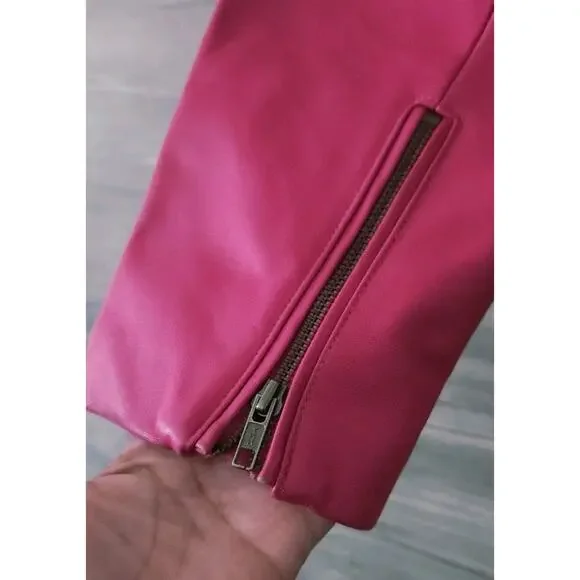 Mason & Cooper Women's Moto Leather Jacket Pink Size 4XL - Picture 10 of 12